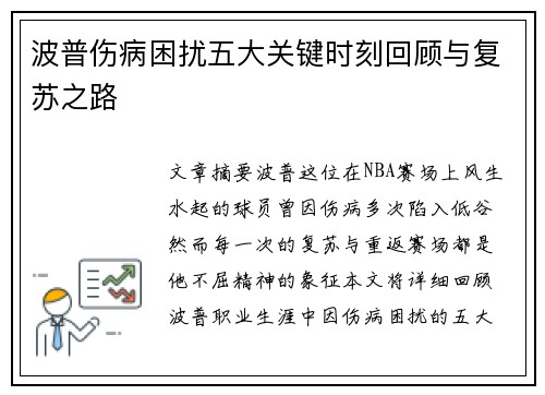 波普伤病困扰五大关键时刻回顾与复苏之路
